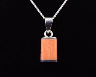 .925 Sterling Silver Pink Coral Pendant Necklace
