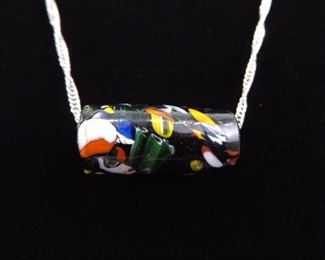 .925 Sterling Silver Large Murano Bead Pendant Necklace
