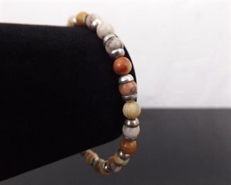 .925 Sterling Silver Natural Stone Bead Earth Bracelet
