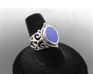 .925 Sterling Silver Inlayed Lapis Lazuli Ring Size 7.5
