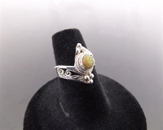 .925 Sterling Silver Navajo Opal Cabochon Ring Size 6
