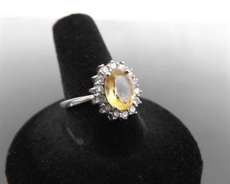 .925 Sterling Silver Citrine Crystal Ring Size 9.25
