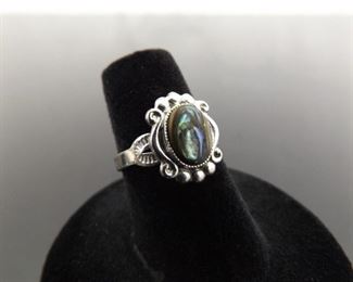 .925 Sterling Silver Abalone Cabochon Ring Size 6
