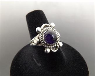 .925 Sterling Silver Amethyst Cabochon Ring Size 8
