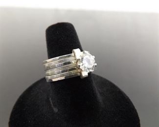 .925 Sterling Silver Multi Ring Faceted Zirconia Solitaire Ring Size 7.25
