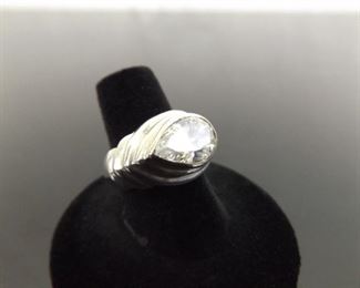 .925 Sterling Silver Large Pear Cut Zirconia Ring Size 7.5
