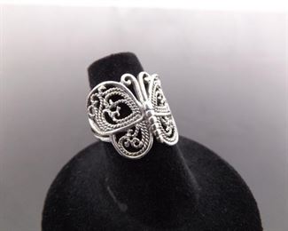 .925 Sterling Silver Scrolled Butterfly Ring Size 6.5
