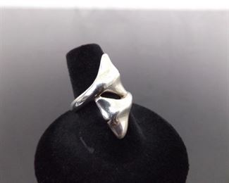 .925 Sterling Silver Double Dolphin Tail Adjustable Ring Size 7.75

