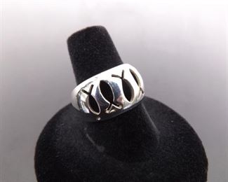 .925 Sterling Silver Christian Ichthys Ring Size 8
