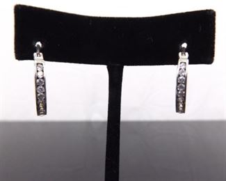 .925 Sterling Silver Zirconia Hoop Hook Latch Earrings
