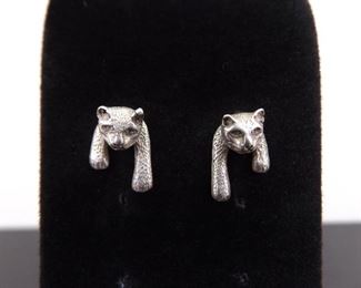 .925 Sterling Silver Kitty Cat Post Earrings
