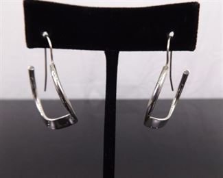 .925 Sterling Silver Wavy Hoop Hook Earrings

