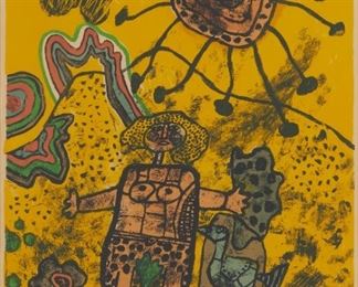 1005
Guillaume Corneille
1922-2010, Dutch
"La Colline Enrubannee," 1970
Color lithograph on paper under glass
Edition 113/120; signed and dated lower margin at right: Corneille; titled lower margin at center
Image: 24" H x 18" W
Estimate: $500 - $700