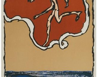 1007
Pierre Alechinsky
b. 1927, Belgian
"Wordly Flying Object," 1978
Color lithograph on paper under glass
Edition 32/100; signed lower right: Alechinsky
Sight: 25.75" H x 19" W
Estimate: $600 - $800