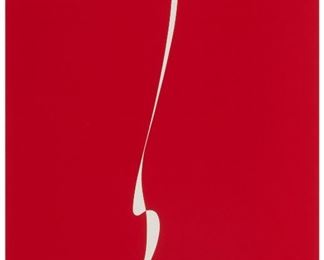 1021
Lorser Feitelson
1898-1978, American
"Untitled (Red With White Line)," 1971
Color screenprint on paper under Plexiglas
Edition 3/30: signed and dated in pencil lower right: Lorser Feitelson; titled on a gallery label affixed verso
Sight: 31.5" H x 23.25" W; Sheet: 36" H x 28" W
Estimate: $1,500 - $2,000