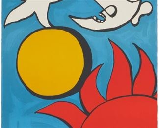 1025
Alexander Calder
1898-1976, American
"Potpourri En Ciel," 1975
Color lithograph on paper under Plexiglas
Inscribed EA lower left, an artist's proof apart from the numbered edition; signed lower right: Calder
Image/Sheet: 29" H x 21.75" W
Estimate: $1,200 - $1,800