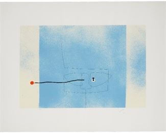 1035
Victor Pasmore
1908-1998, British
"Apollo II," 1985
Color screenprint on Arches paper under Plexiglas; Kelpra Studio, prntr; Marlborough Graphics, London, pub.
Edition 56/70; initialed and dated lower right: VP; with the printer's blindstamp lower right
Sheet: 26" H x 34.5" W
Estimate: $800 - $1,200
