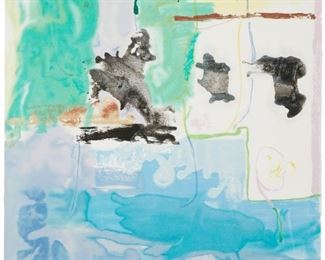 1038
Helen Frankenthaler
1928-2011, American
"West Wind," 1997
Color screenprint on paper under Plexiglas; Brand X Editions, New York, prntr.; The Paris Review, New York, pub.
Edition 42/110; signed in pencil lower left: Helen Frankenthaler
Image/Sheet: 41.75" H x 35.75" W
Estimate: $15,000 - $20,000