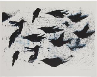 1039
Ross Bleckner
b. 1949, American
"School," 1999
Color lithograph and screenprint on paper, Gemini G.E.L., Los Angeles, pub.
Edition AP 13/16; signed, dated and numbered in pencil in the lower margin: Ross Bleckner; with the blindstamps and ink stamp of the publisher in the lower right margin corner, recto and verso, respectively
Image: 19.75" H x 29.75" W; Sheet: 24.5" H X 34" W
Estimate: $1,000 - $1,500