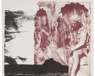 1042
Robert Rauschenberg
1925-2008, American
"Untitled (Harp)," 1989
Color screenprint on paper under Plexiglas; Dallas Cares / The American Foundation for AIDS Research, pub.
Edition 141/500, signed, dated, and numbered lower left: Robert Rauschenberg
Sheet: 38" H x 34" W
Estimate: $1,200 - $1,800