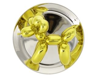 1049
Jeff Koons
b. 1955, American
"Balloon Dog (Yellow)," 2015
Limoges porcelain painted in chrome
Signed, dated, and numbered: Jeff Koons / Limited Edition / Fine Porcelain / Plate number 1348-2300 / '15 / Bernardaud; titled to verso
10.5" H x 10.5" W x 5" D
Estimate: $5,000 - $7,000