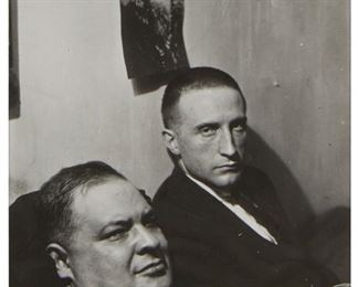 1064
Man Ray
1890-1976, American
"Three Heads (Joseph Stella And Marcel Duchamp)," Negative Date 1920
Gelatin silver print on paper under glass
Unsigned; printed prior to 1957 according to a gallery label affixed to the frame verso
Image: 4.375" H x 3.25" W; Sheet: 4.625" H x 3.5" W
Estimate: $3,000 - $5,000