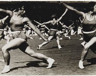 1063
Alexander Rodchenko
1891-1956, Russian
"Rhythmic Gymnastics," 1936
Gelatin silver print on paper
Signed in Cyrillic and dated verso, titled, and dated again in another hand verso, stamped verso
Sheet: 9" H x 12" W
Estimate: $500 - $700