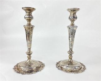 Hand Chased Sterling Silver 10" Candle Holders

