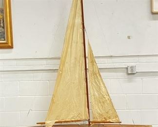 Large Antique Wooden Model Pond Sailboat

