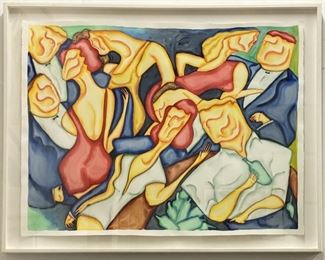 Large Eric Mangia Original Watercolor On Paper
