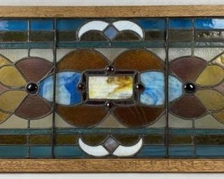 Antique Stained Glass In 20"x50" Wood Frame
