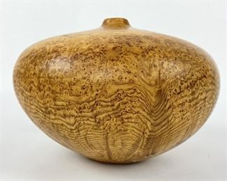 Black Ash One Piece Burl Vase Jar Signed Illegibly
