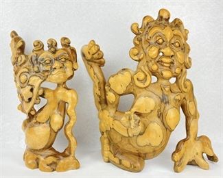 (2) Bali Wood Carving Man & Woman
