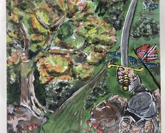 Antique Oil on Wood of Confederate Soldiers 1895
