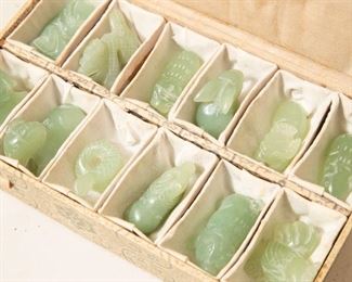 Complete Set of 12 Chinese Carved Jade Zodiac Animals
