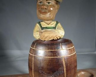 Vintage Anri Hand Carved Man Leaning On A Barrel