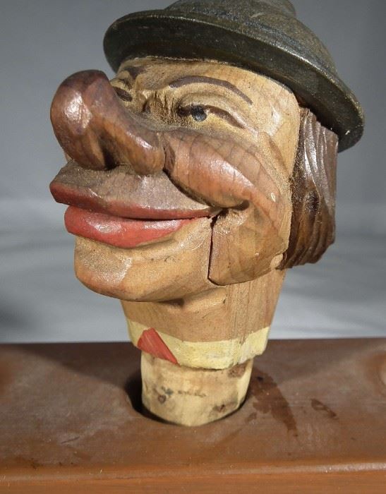 Vintage Articulated Anri Carved Wooden Bottle Stopper Pourer 1920s to 30s