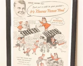 Vintage Framed Kleenex Tissue Print Ad with Arthur Godfrey and Little Lulu