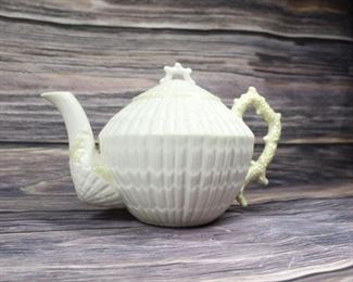 Vintage Belleek Irish Limpet Neptune Ceramic Vine Teapot