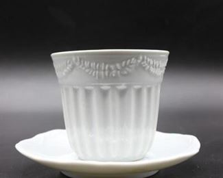 Vintage White Ceramic Cappuccino Cup and Dish