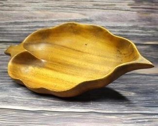 Vintage Monkey Pod Wood Leaf Serving Dish Bowl