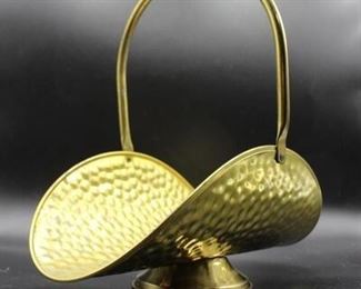 Vintage Made in Holland Hammered Brass Kindling Decorative Basket
