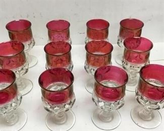 Set of 12 Kings Crown Ruby Cranberry Red Thumbprint Goblet Drink Glasses