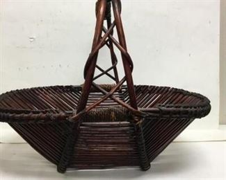 Vintage Dark Finish Stick Reed Wood Basket