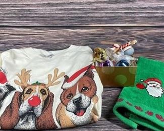 Mixed Christmas Holiday Lot Shirt Towel Ornaments