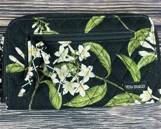 Vera Bradley Jasmine Flower Black Floral Quilted Zipper Wallet