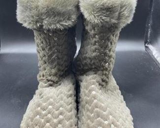Joan Boyce Gray Faux Fur and Sequined Boots