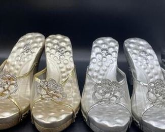 Joan Boyce Set of Two Glittery Slide Pumps Heels Shoes