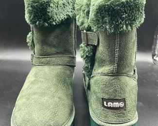 Olive Green Lamo Cresson Suede Buckle Ankle Boots Faux Fur