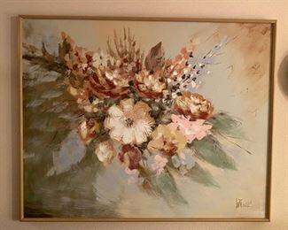 Large Vintage Flower Painting